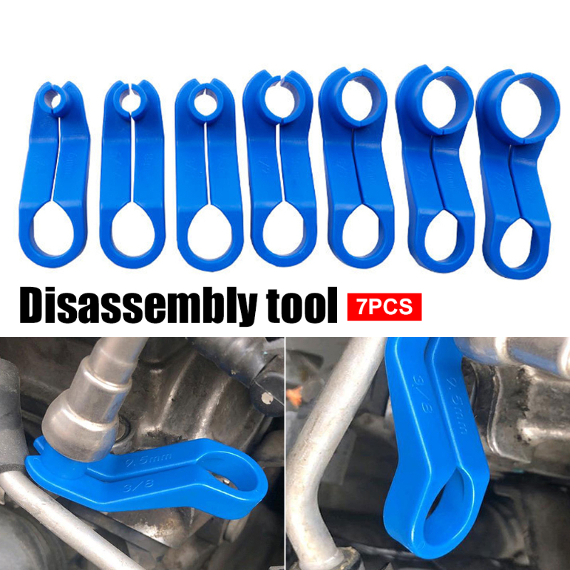 7 PCS Car Air Conditioning Oil Pipe Removal Tool, AC Fuel Line Disconnect  Tool Set, Transmission Oil Cooler Line Removal Tool, Fit for Most Car (Blue)