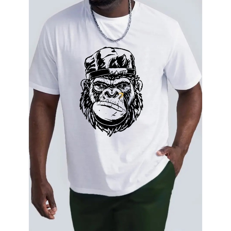 

Plus Size Men's Monkey Portrait Pattern T-shirt, Trendy Simple Loose Casual Graphic Tee For Summer