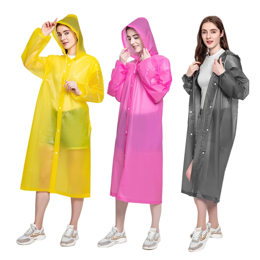 

1pc Raincoat Fashion Women & Men Poncho, Thick Waterproof Clothing Adult Camping Reusable Poncho Rainwear Eva Rain Coat