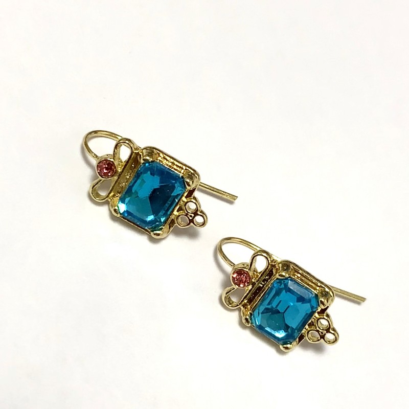 2pcs Golden Men's Aquamarine Earrings for Stylish Look