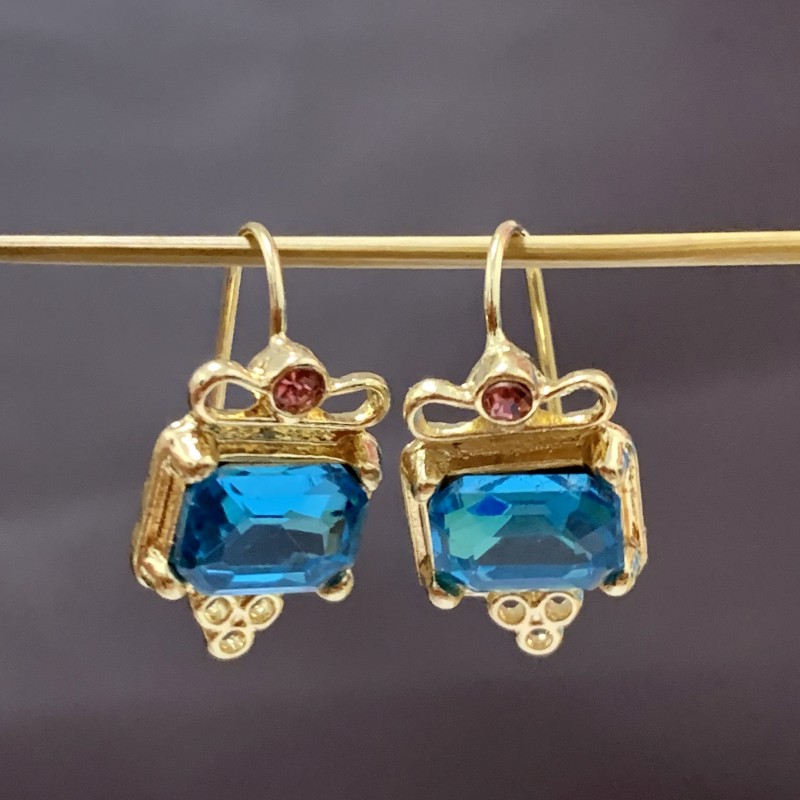 2pcs Golden Men's Aquamarine Earrings for Stylish Look