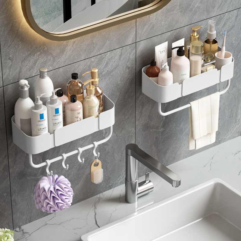 1pc Bathroom Shelf Storage Rack Wall Mounted Shower Caddy Organizer With  Hooks For Toilet, Washroom, Bathroom