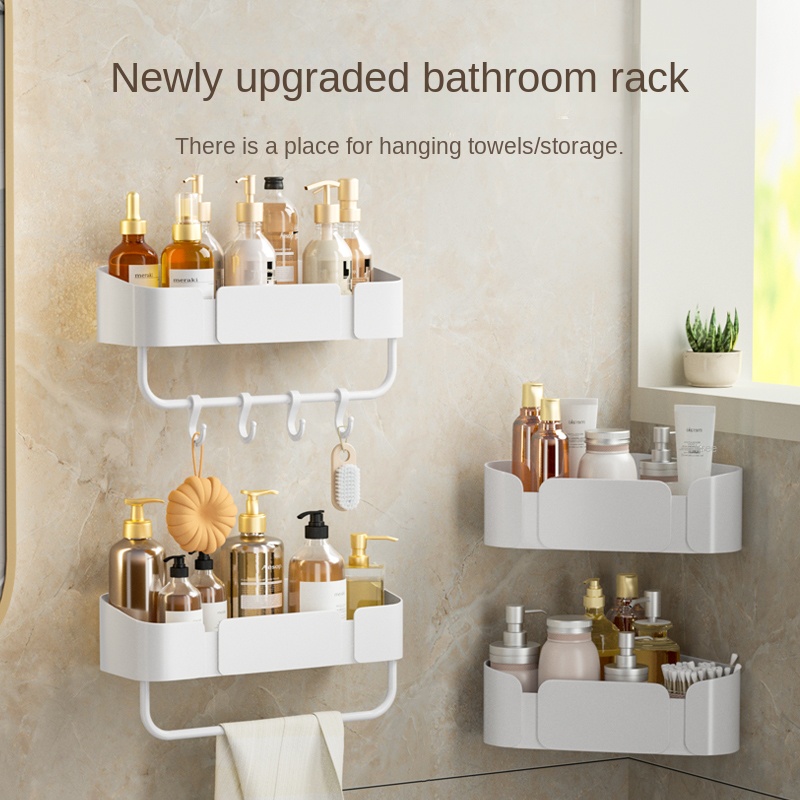 1pc Bathroom Wall Mounted Storage Shelf With Suction Cups, Punch