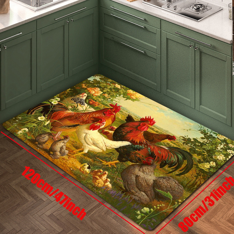 Rooster Kitchen Rug Memory Foam Kitchen Mat Set of 2, Farmhouse Decor for  The Kitchen Mats Cushioned Anti Fatigue 2 Piece Set and Chicken Kitchen Mat