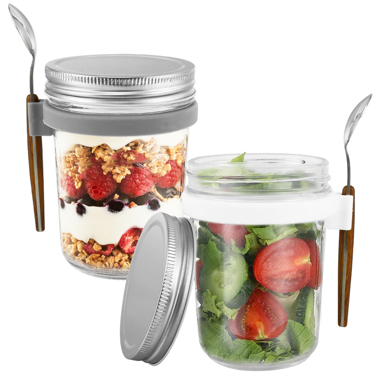 10oz Glass Jars With Lids And Spoons, Airtight Containers For Overnight Oats,  Cereal, Milk And Yogurt, Large Capacity