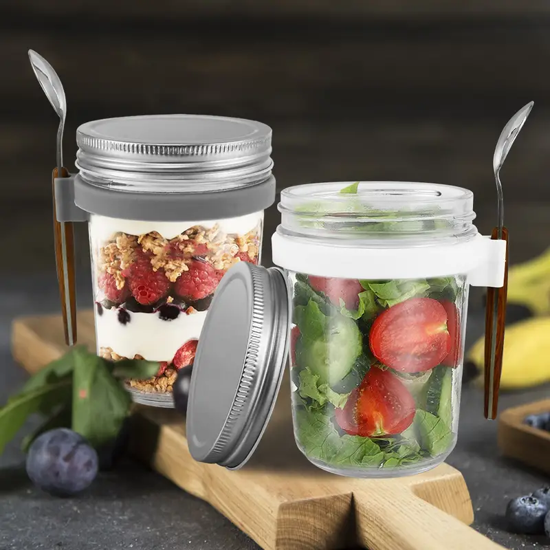 Overnight Oats Containers with Lids and Spoon, 10 oz Glass Oatmeal Container Jars, Glass Mason Jars with Airtight Lids for Cereal Yogurt