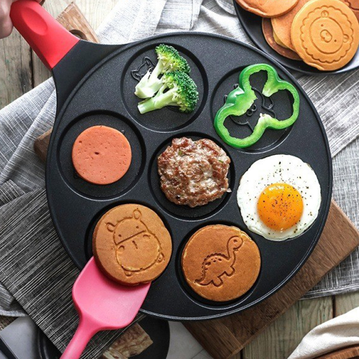 7 Cups Cute Animal Pattern Nonstick Skillet - Perfect For Frying