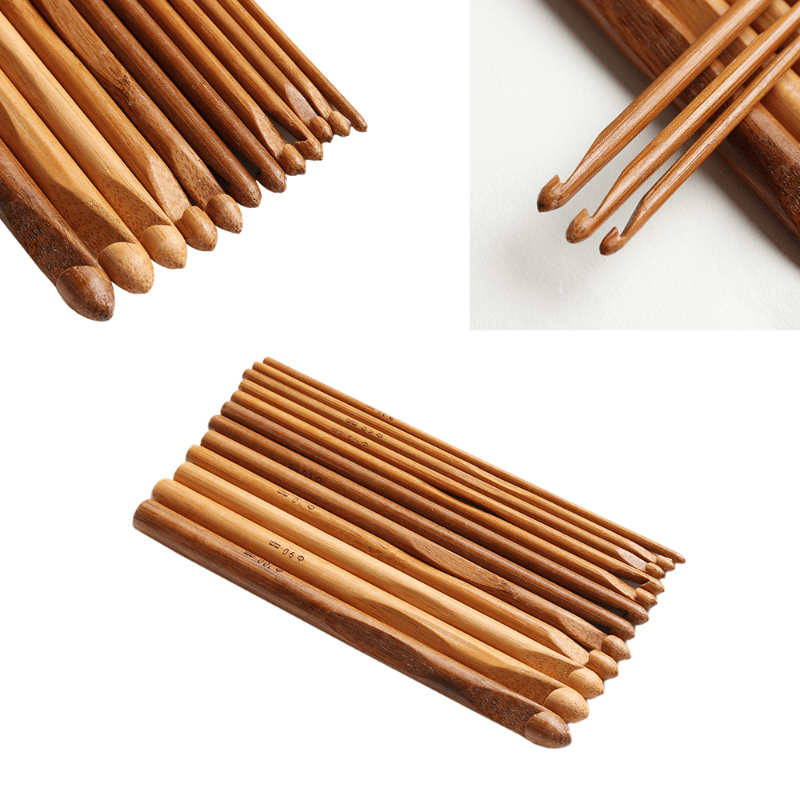 12PCS 3-10mm Bamboo Crochet Hooks Set Handle DIY Wooden Knitting