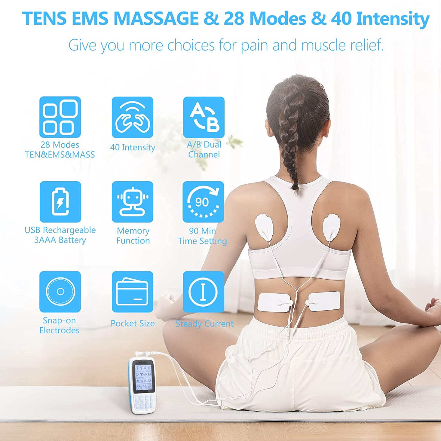 Tens Ems Unit 28 Mode 40 Intensity Muscle Stimulator Pain - Temu