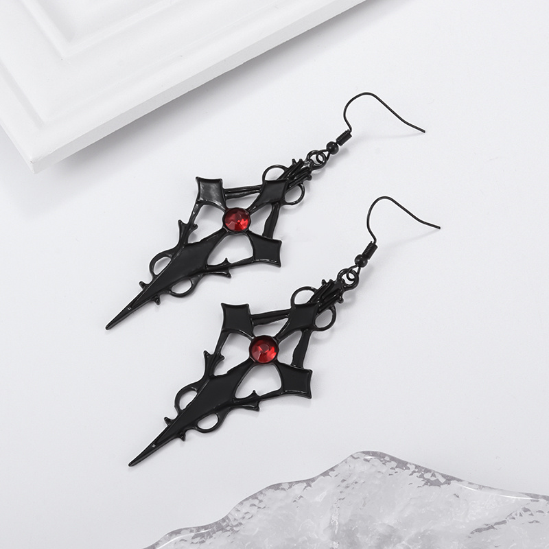 Exquisite Black Cross Design Dangle Earrings Y2k Goth Style - Temu