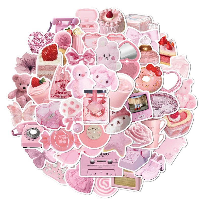 50pcs Cute Pink Girl Heart Ins Cartoon Small Objects Journal Stickers ...