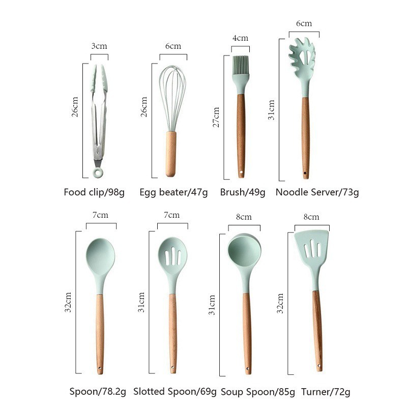 10/11PCS Silicone Kitchenware Non-stick Cookware Cooking Tool Spatula Ladle  Egg Beaters Shovel Spoon Soup Kitchen Utensils Set