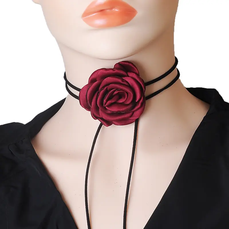 Rose Flower Choker Necklace for Women Long Flannelette Rope Collar Accessories,Temu