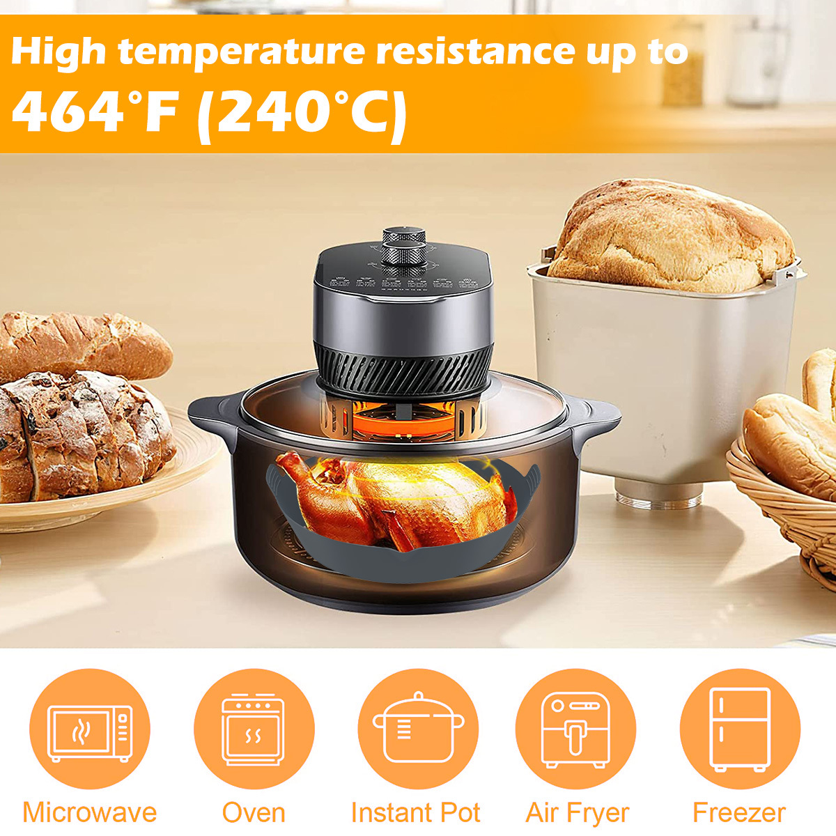 2Pcs Air Fryer Silicone Pot with Handle Reusable Air Fryer Liner
