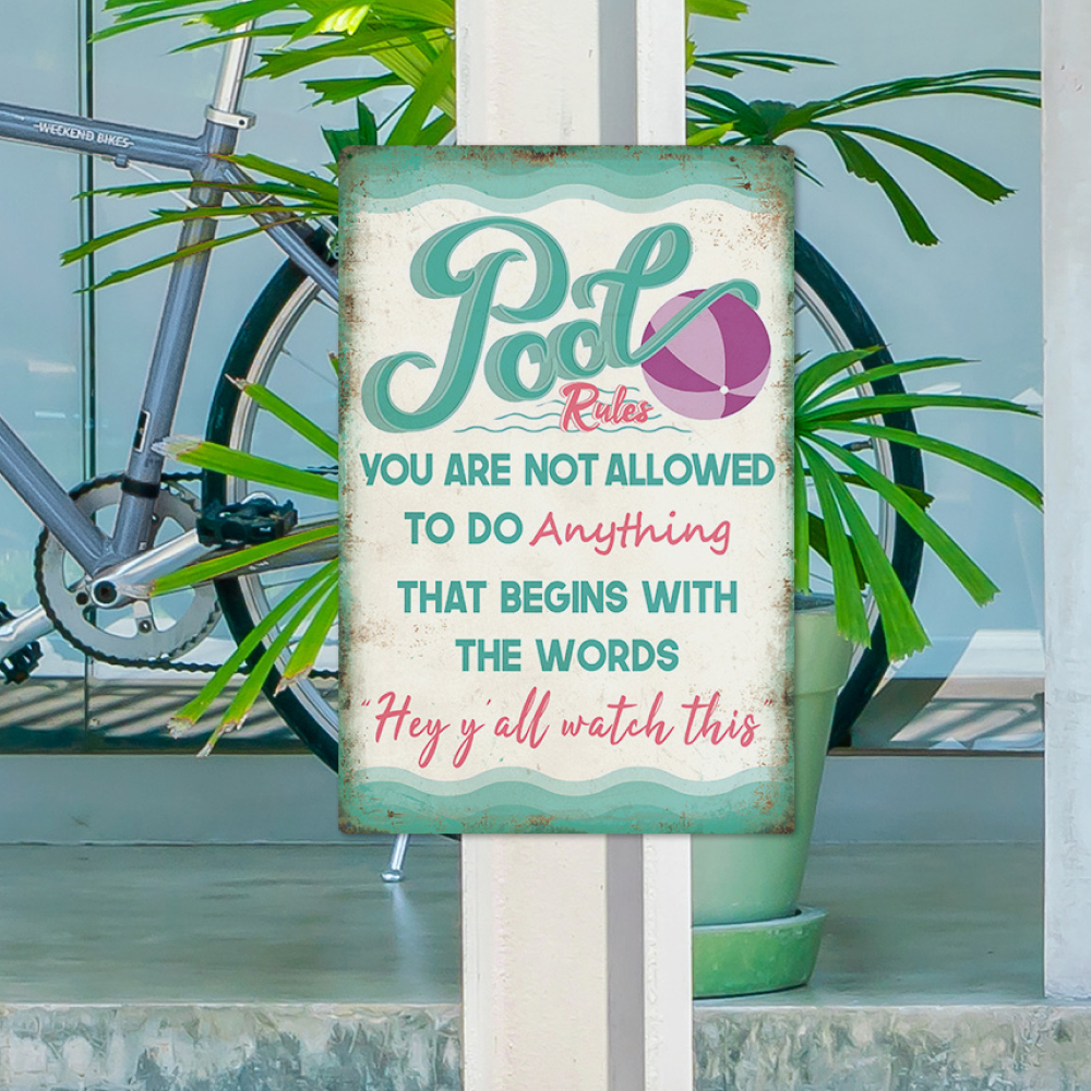 Pool Rules Metal Aluminum Tin Sign Vintage