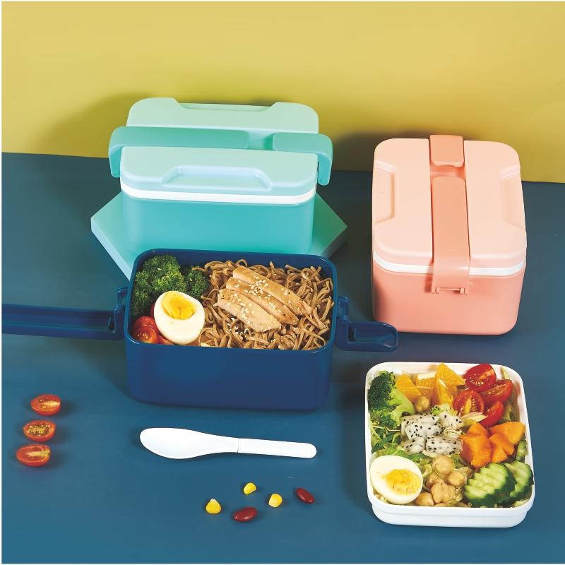 Double-layer Bento Box With Clear Lid, Elastic Strap, And Cutlery -  Microwave, Dishwasher, And Freezer Safe - Perfect For Meal Prep And Lunch  On The Go - Temu