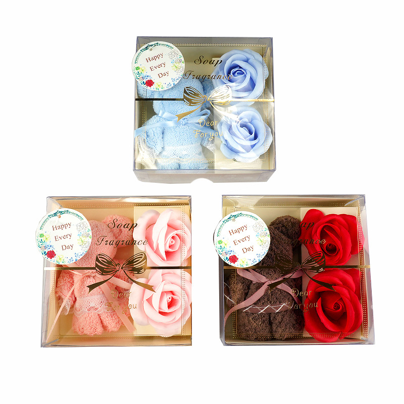 Soap Flower Towel Bear Gift Box, Including Scented Soap Roses And