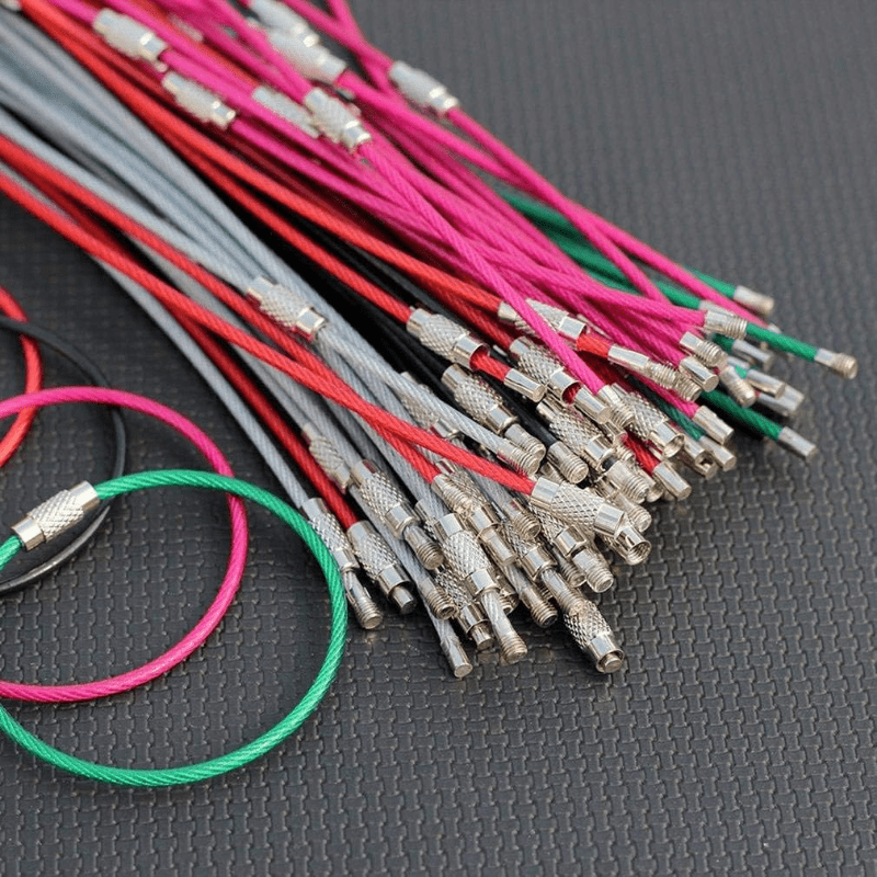 Pack (100) Stainless Steel Wire Keychains Cable, Key Rings, Heavy