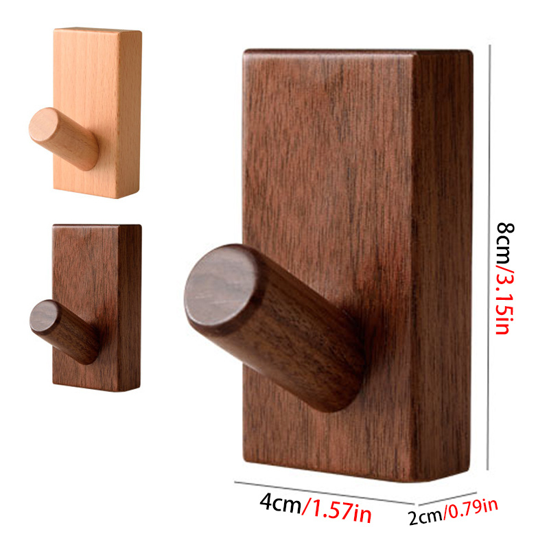 Wood Coat Hooks Wall Mounted,Adhesive Walnut Wood Wall Hangers