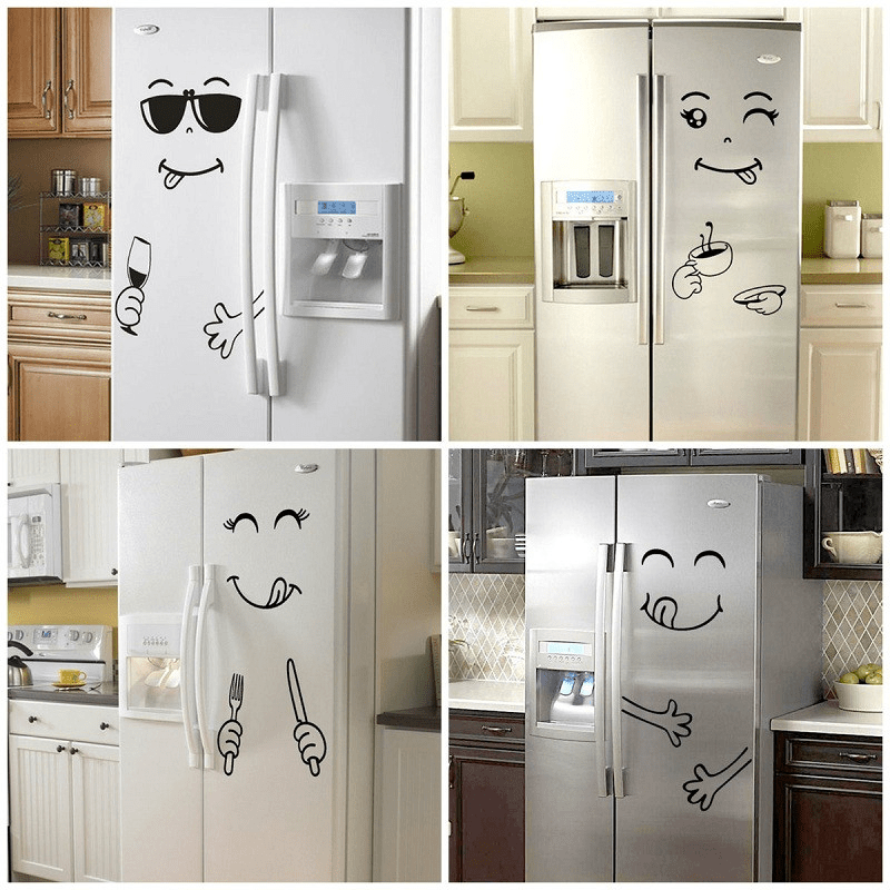 4 Uds. Pegatinas bonitas de dibujos animados para nevera, pegatinas de  vinilo para arte de la pared de cocina, gafas de sol sonrientes divertidas,  calcomanías para refrigerador para decoración del hogar brillar