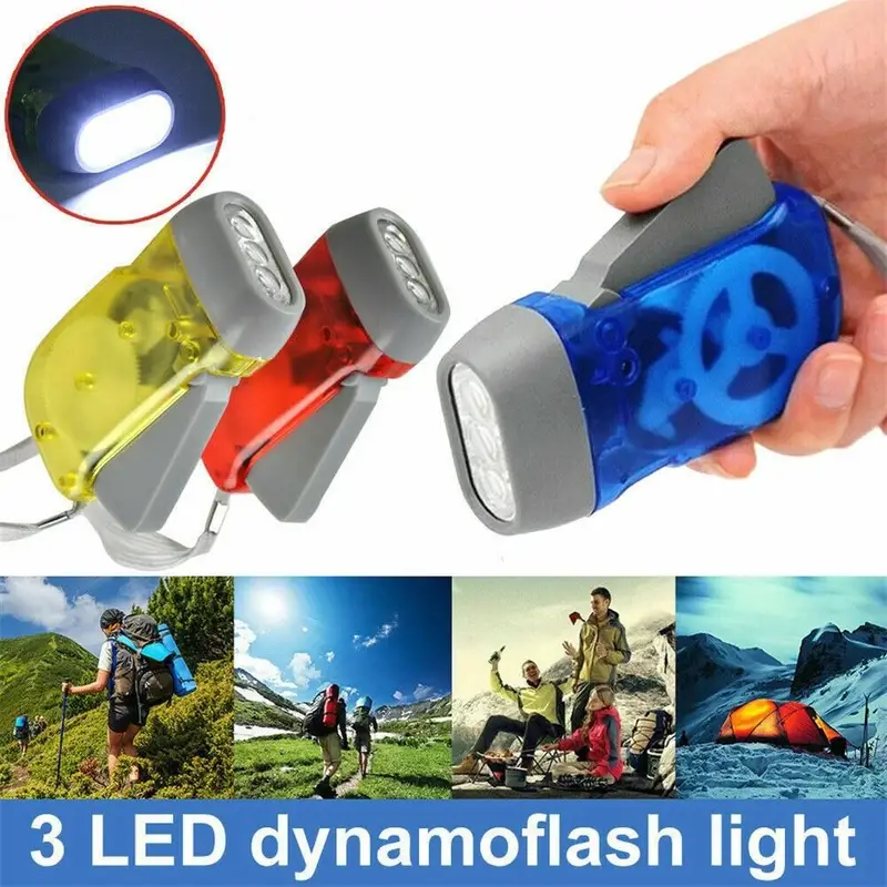 Portable Hand Crank Flashlight With 3 Led Lights For Camping - Temu