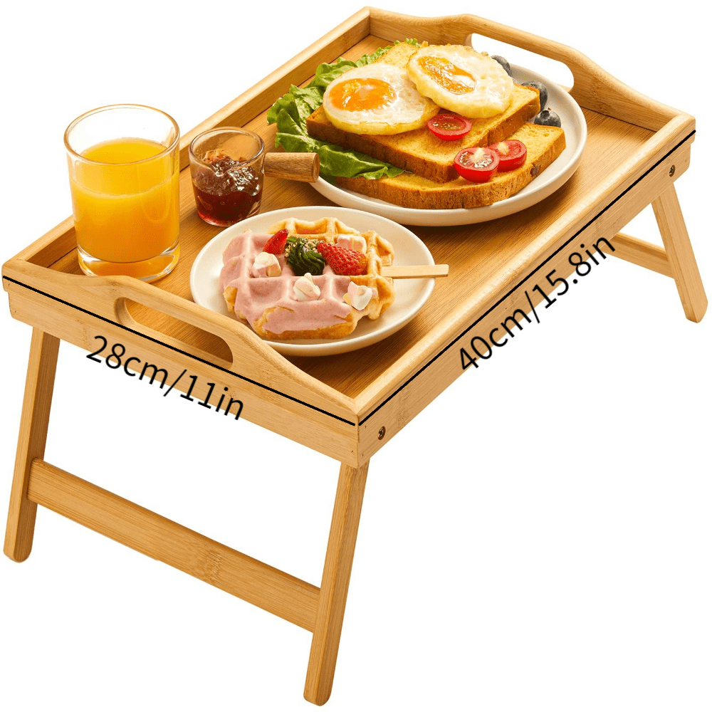 VaeFae Bandeja de mesa de cama de acacia, bandeja de desayuno de madera con  patas plegables, bandeja de cama para comer y computadora portátil