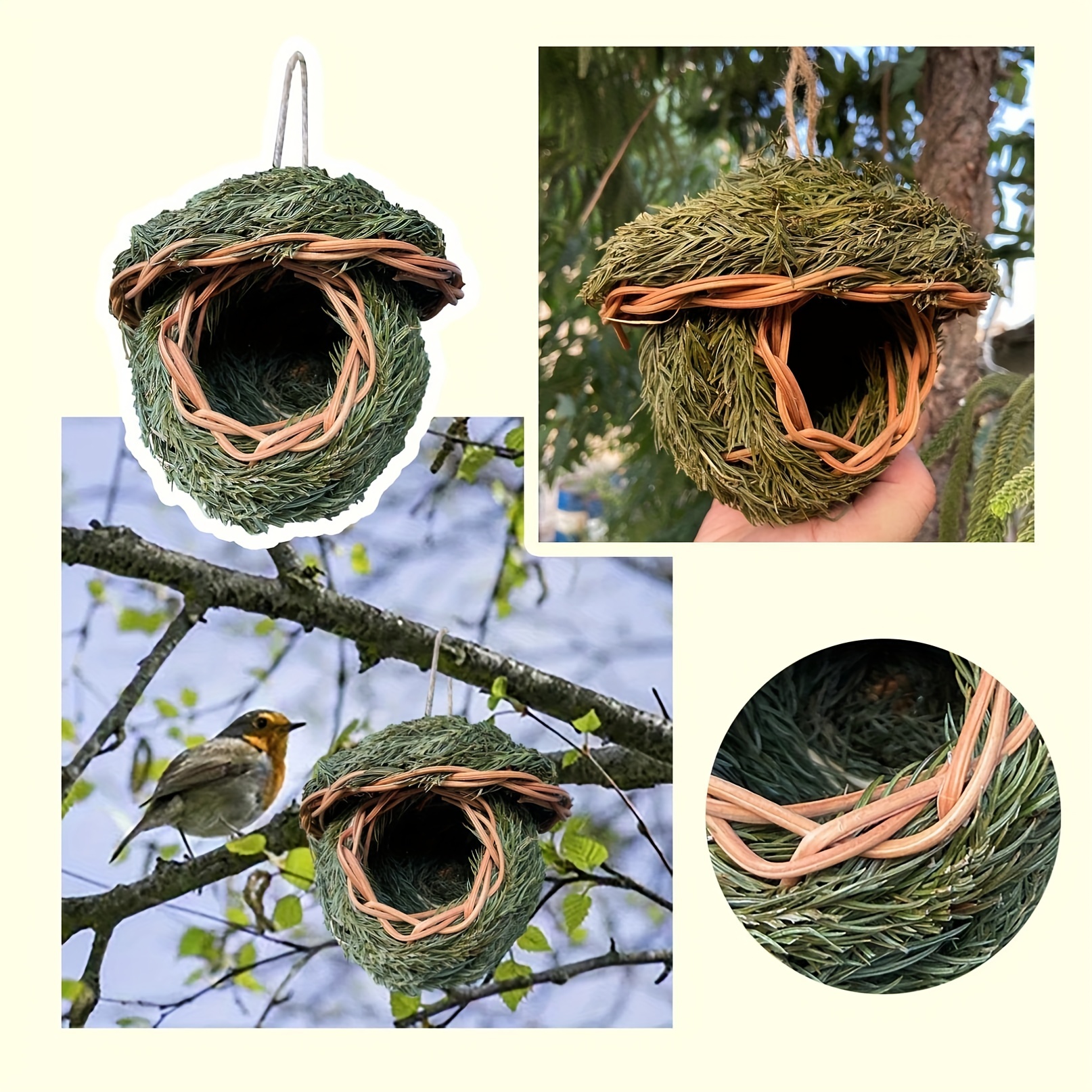 Outdoor Hanging Hand Made Nest Bird Hut Hand Woven Humming Natural