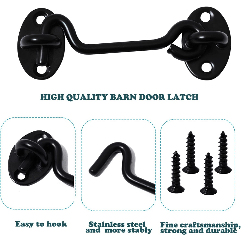 Iron Cabin Hook Eye Lock for Gate and Door 4 Inch Black