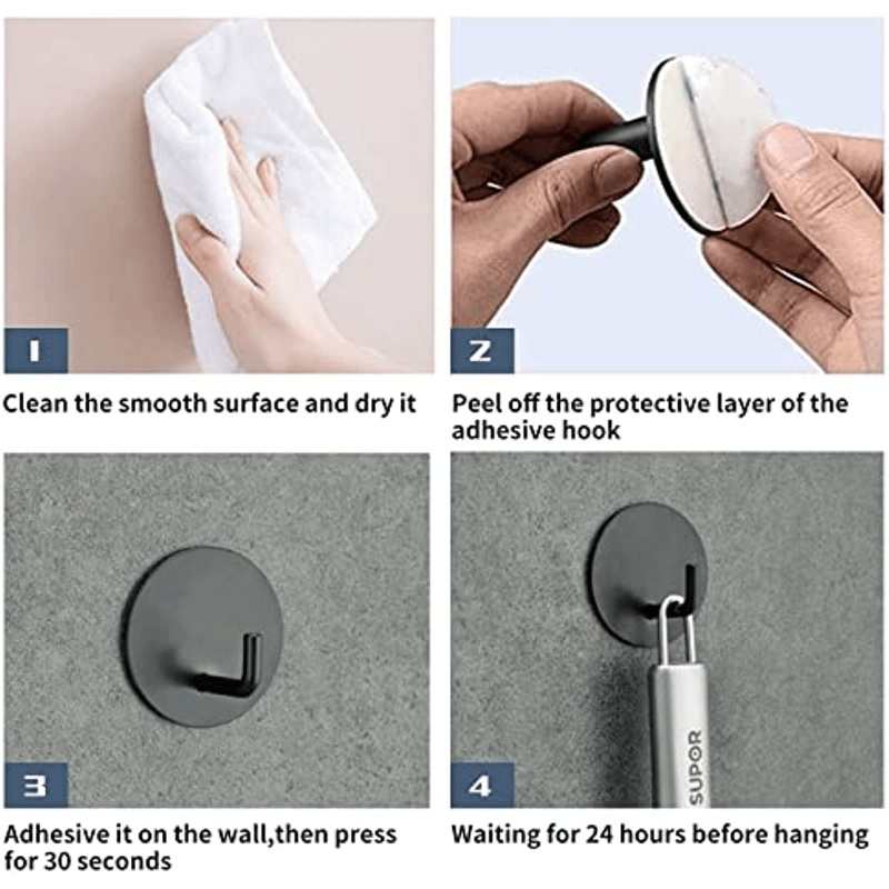 Adhesive Hooks, Silver Self Adhesive Bathroom Towel Hooks Heavy Duty  Waterproof Kitchen Shower Wall Sticky Hooks for Robe Loofah Coat Hat