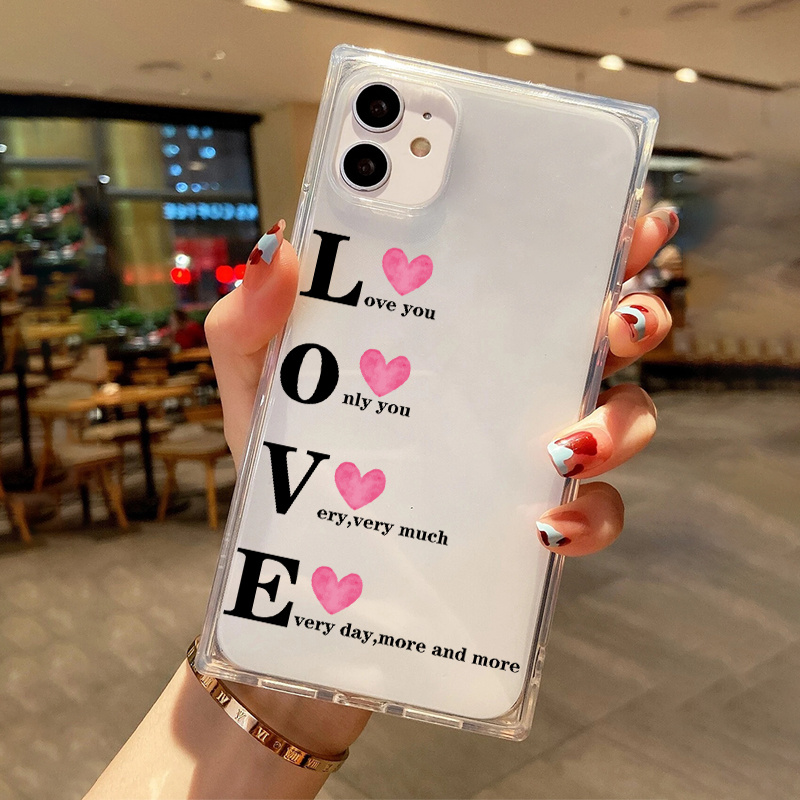 

Pink Heart Graphic Pattern Transparent Silicon Phone Case For Iphone 14, 13, 12, 11 Pro Max, Xs Max, X, Xr, 8, 7, 6, 6s Mini, Plus