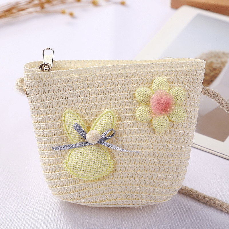 Cute Fashion Textile Bucket Bag Kids Mini Straw Woven Temu