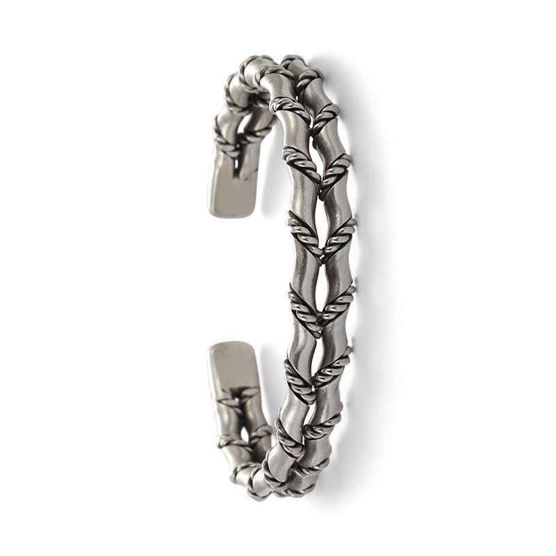 Men's Vintage Woven Double Layer Bamboo Punk Open Bracelet