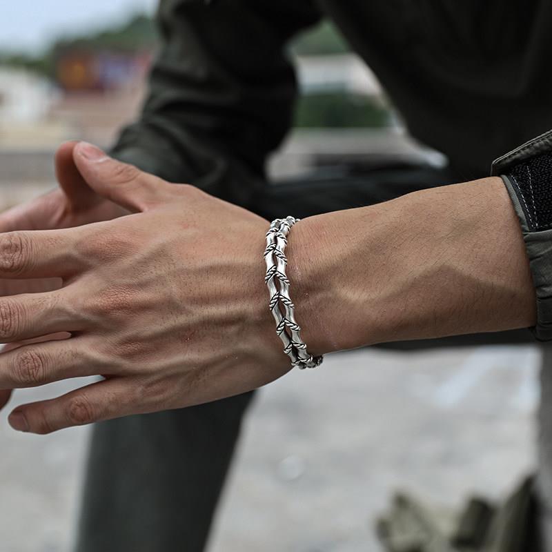 Men's Vintage Woven Double Layer Bamboo Punk Open Bracelet