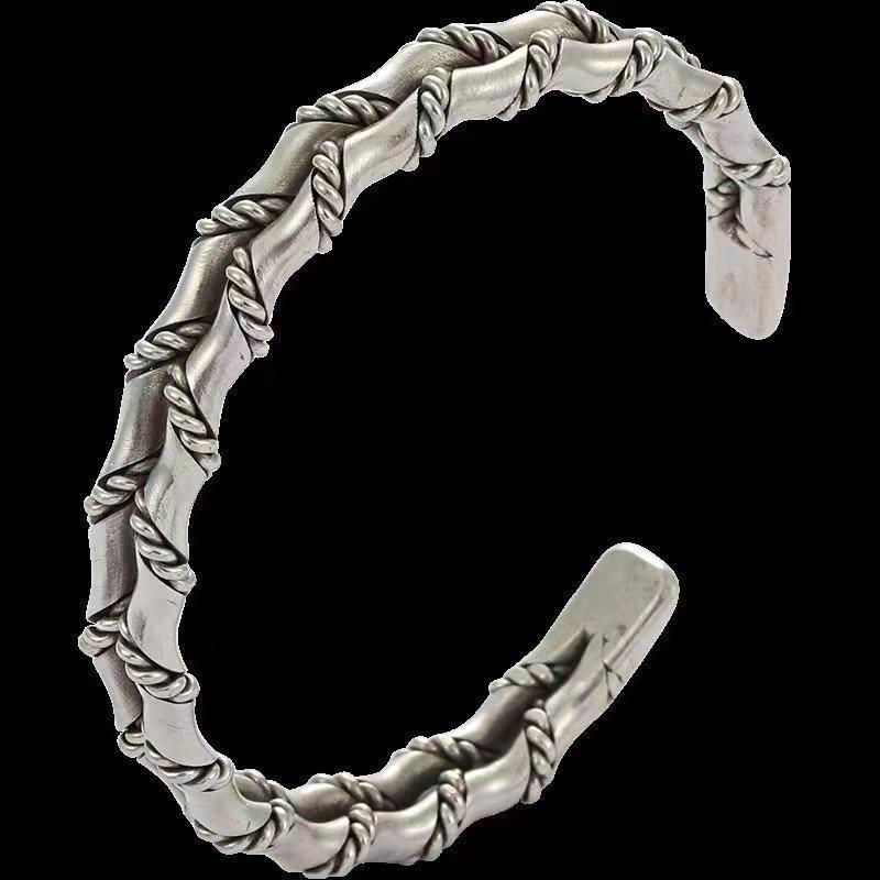 Men's Vintage Woven Double Layer Bamboo Punk Open Bracelet
