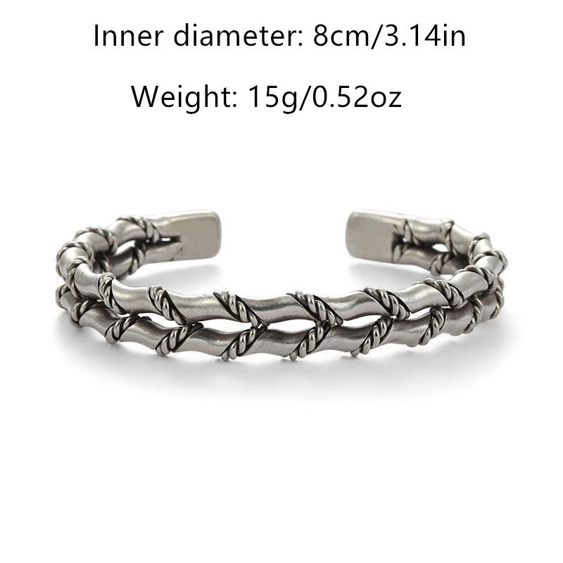 Men's Vintage Woven Double Layer Bamboo Punk Open Bracelet