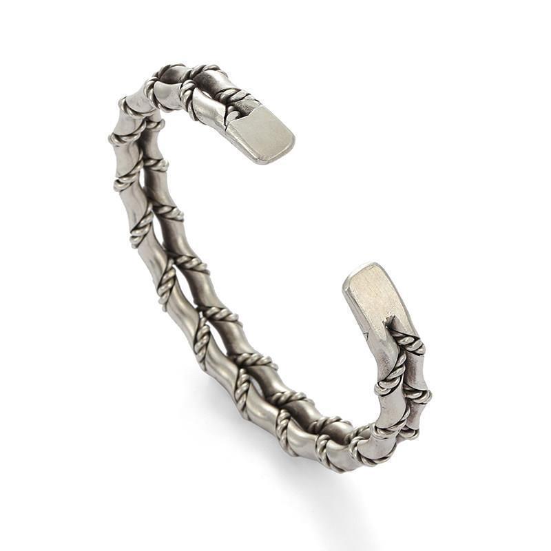 Men's Vintage Woven Double Layer Bamboo Punk Open Bracelet