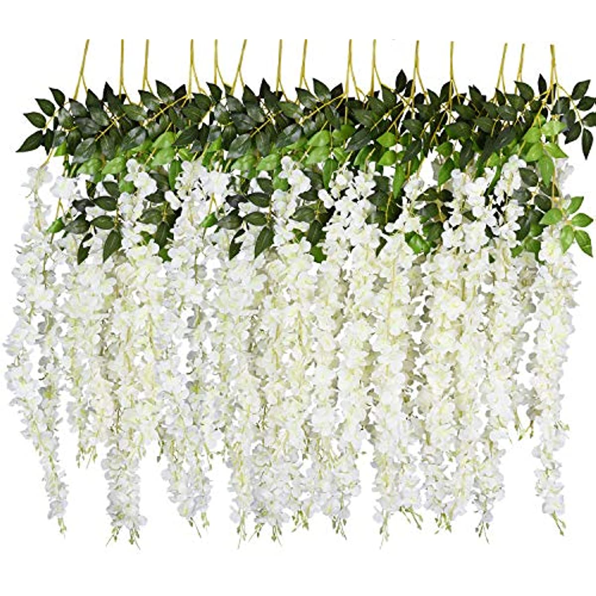 Paquete de 12 flores artificiales colgantes de glicina de 3.6 pies, flores  de seda falsa, vid de ratán, guirnalda larga de glicina, cuerda para
