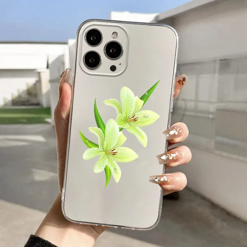 1 pc green lily graphic pattern phone case iphone 14 13 12 - Temu 1 pc green lily graphic pattern phone case iphone 14 13 12 - Temu