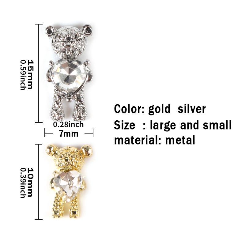 Metal Bear Nail Art Jewelry 3d Charms Shiny Rhinestone - Temu