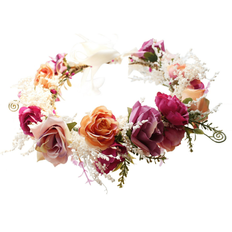 Diadema de guirnalda de flores con flores Diadema de flores de rosa, corona  de pelo de bosque, accesorios para el cabello, tocado de flores para