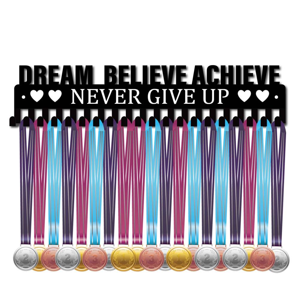 

1pc Iron Medal Holder, Frame Medals Display Rack, Rectangle With Word Dream Believe Achieve Never Give Up, Black Art Supplies