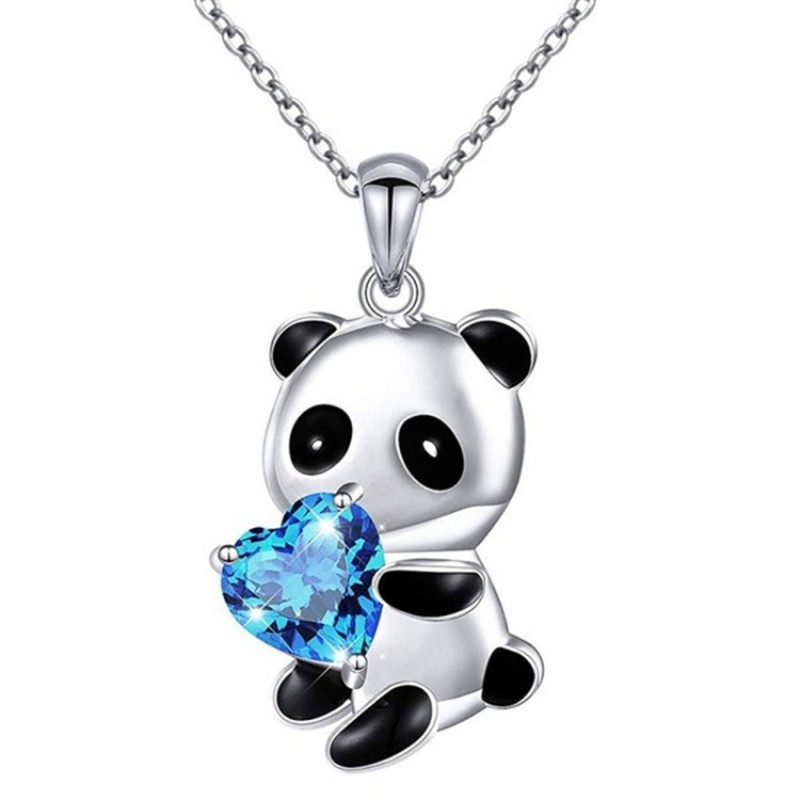 creative trendy elegant exquisite heart panda pendant necklace decorative accessories holiday graduation birthday party anniversary jewelry gift for girls blue 8