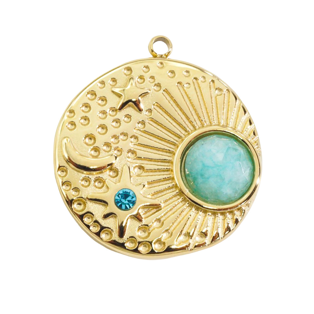 1pc 20mm 14k Gold Plated Stainless Star Moon Round Pendants | Charms For Necklace, Earring, Jewelry Making