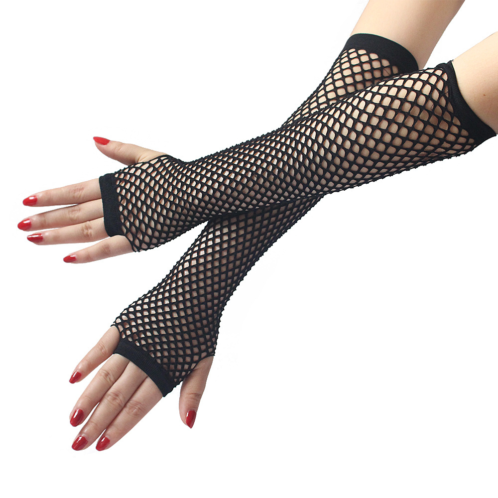 Imitation Diamond Fishing Net Gloves Short Black White - Temu