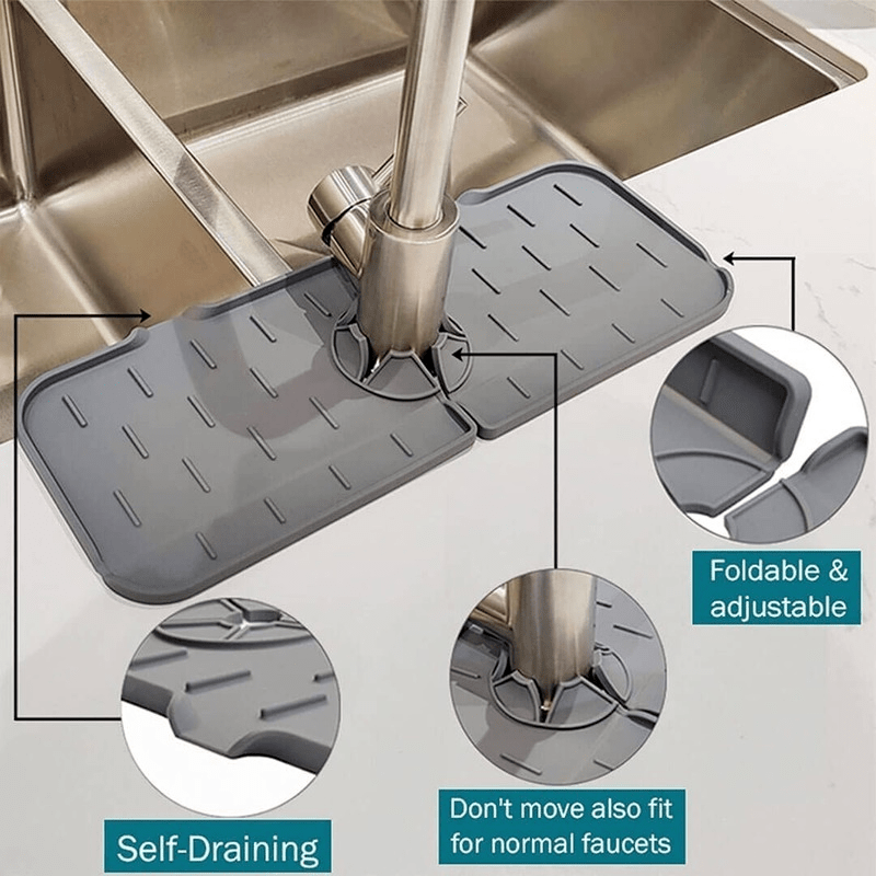 Soft Silicone Sink Mats For Faucet - Double-sided Design With Self