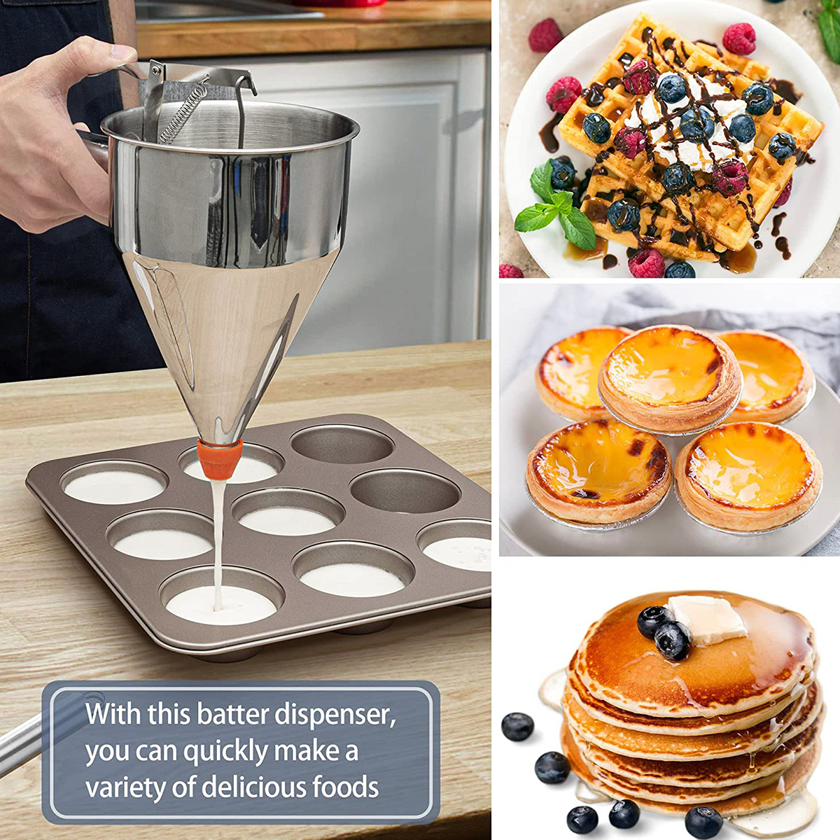 Stainless Steel Pancake Batter Dispenser, Funnel Dispenser With