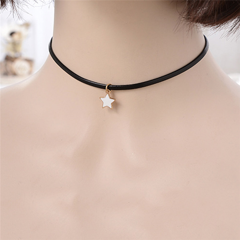 Minimalist Style Star Charm Chokers for Women Vintage Punk Jewelry, Jewels Gothic Short Black PU Leather Necklace Choker Party Gifts,Temu