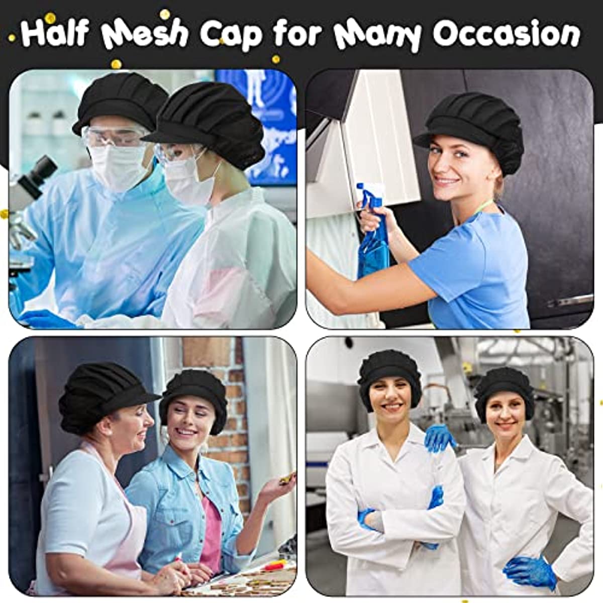 16 Pcs Chef Hats for Women Hair Nets Food Service Caps Kitchen Cooking Chef  Cap Adjustable Elastic Mesh Breathable Work Cap Beanie Hair Nets for Women