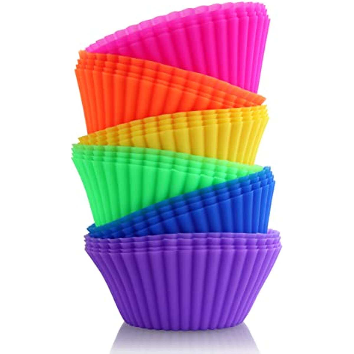 24 Pcs Silicone Cups Baking Molds, Silicone Cupcake Baking Cups Reusable  Non-stick Muffin Liners for Baking, 4 Shapes (A)