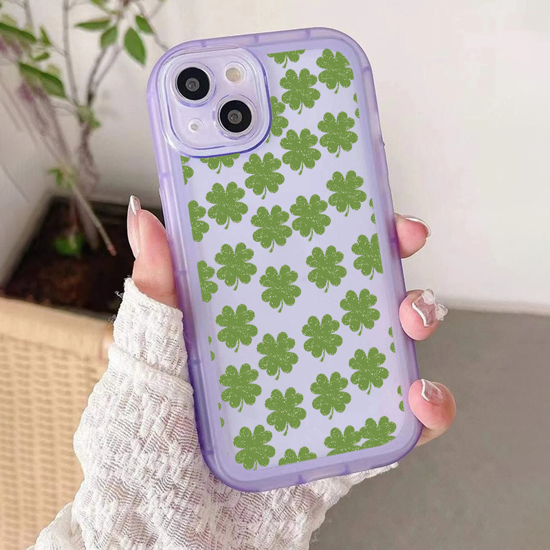 

4 Leaf Clover Pattern Anti-fall Silicon Phone Case For Iphone 14, 13, 12, 11 Pro Max, Xs Max, X, Xr, 8, 7, 6, 6s Mini, Plus